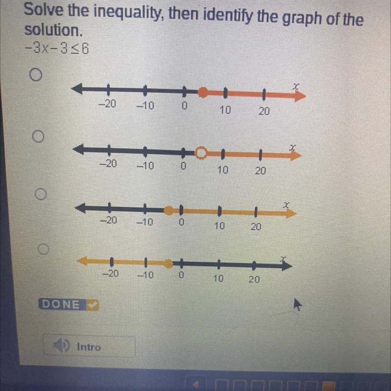 Solve the inequality, then identify the graph of the solution. Answer Asap Please-example-1