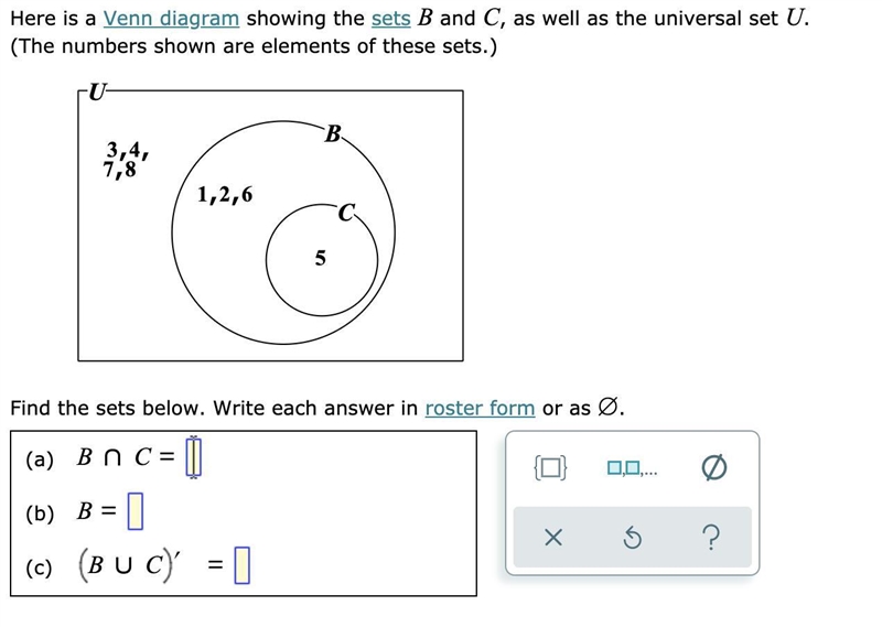 Venn diagrams: unions, intersections, and complements Attached is the photo reference-example-1