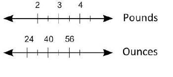 The double number line shows the approximate number of ounces in a certain number-example-1