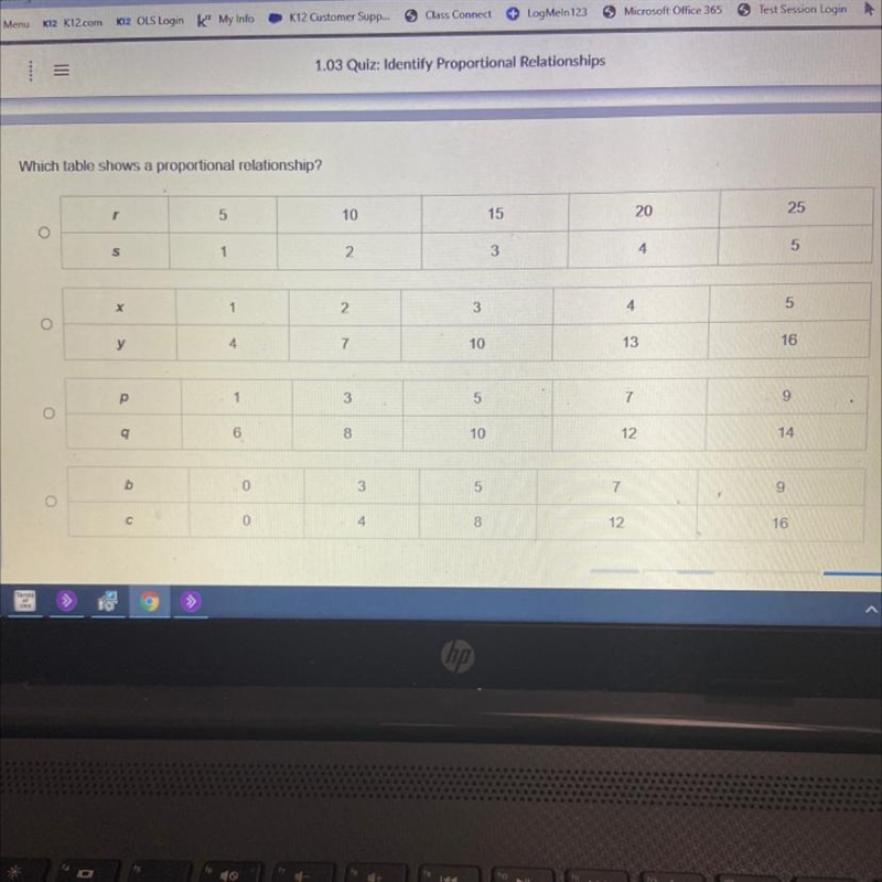 Which table shows a proportional relationship.-example-1