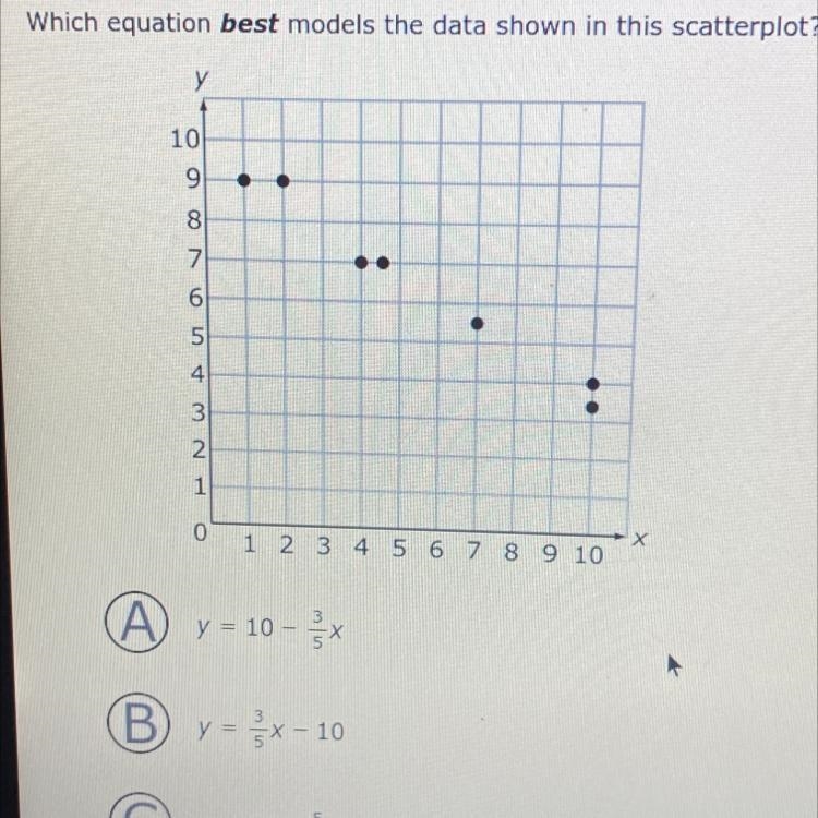 Help lol the last answer choice is y=5/3x-10-example-1