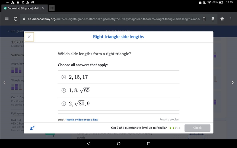 Which side lengths form a right triangle? Choose all answers that apply-example-1