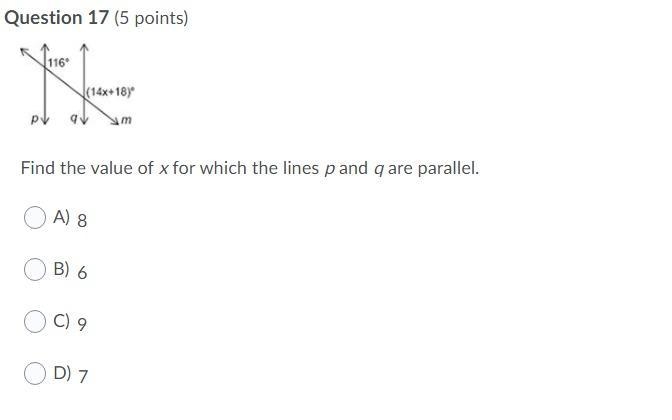 Find the value of x for which the lines p and q are parallel.-example-1