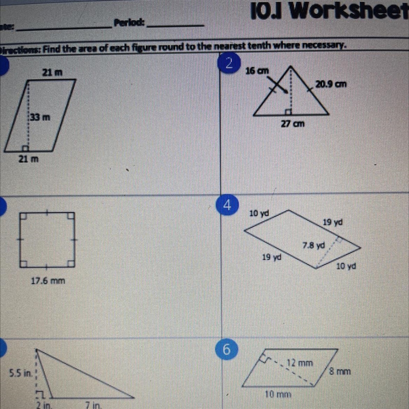 Irections: Find the area of each figure round to the nearest tenth where necessary-example-1