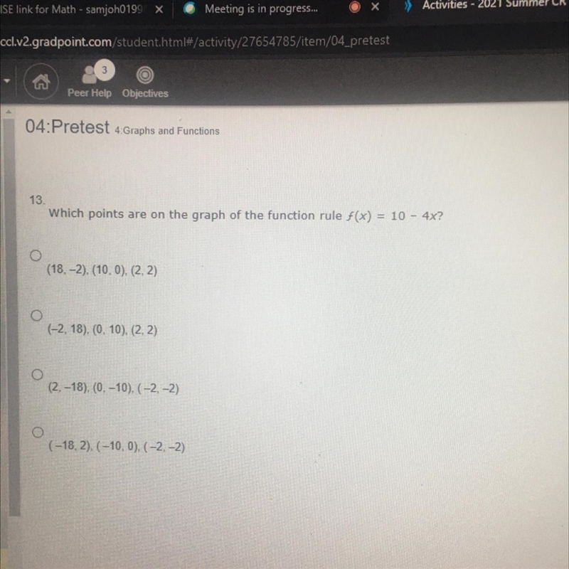 Which points are on the graph of the function rule f(x) = 10 - 4x-example-1