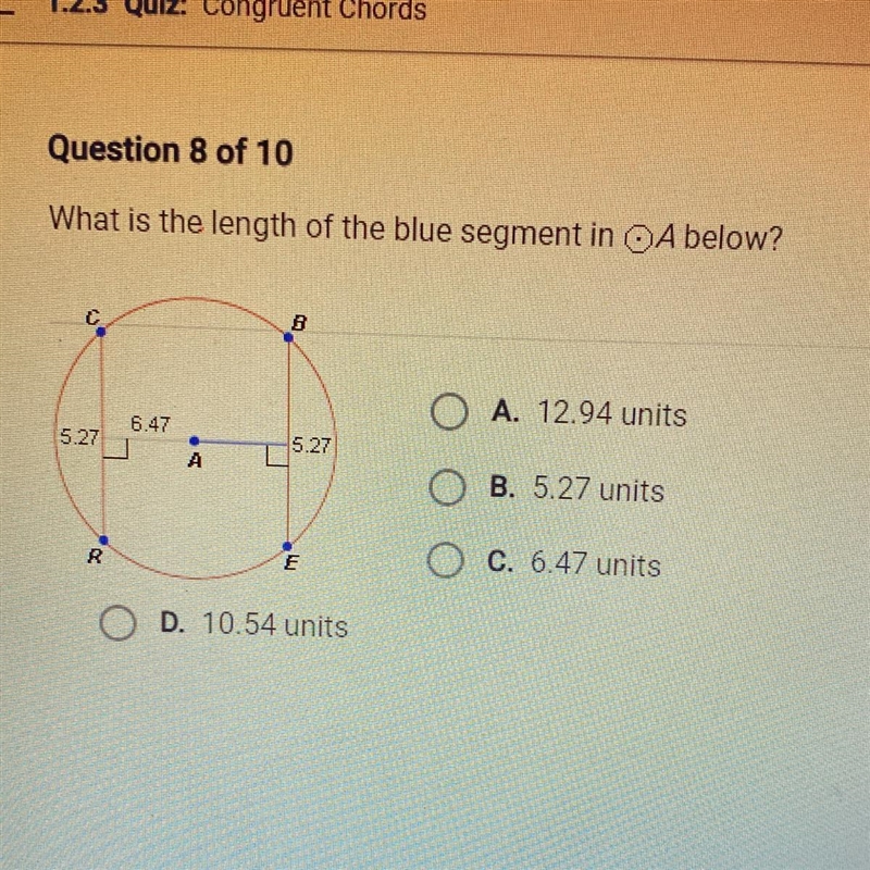 What is the length of the blue segment in A below?-example-1