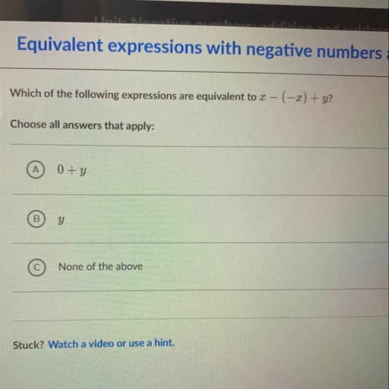 Which of the following expressions are equivalent to x-(-x)+y? Choose all answers-example-1