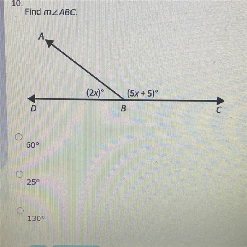 Answer choices are: A.60 B.25 C.130 D.50-example-1