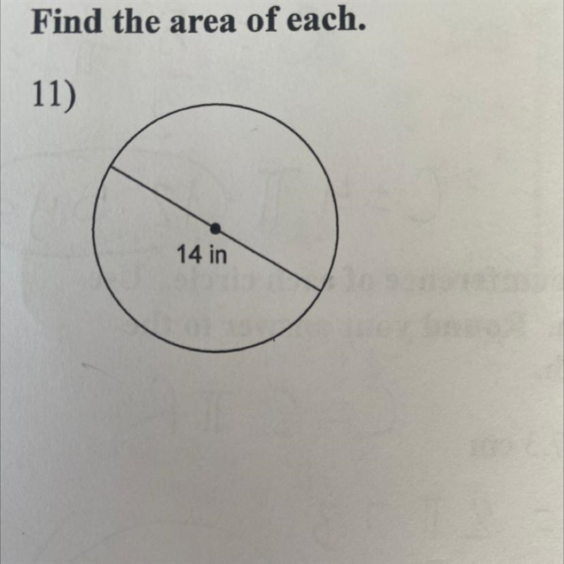 Find the area of each. 11) 14 in Help plz-example-1