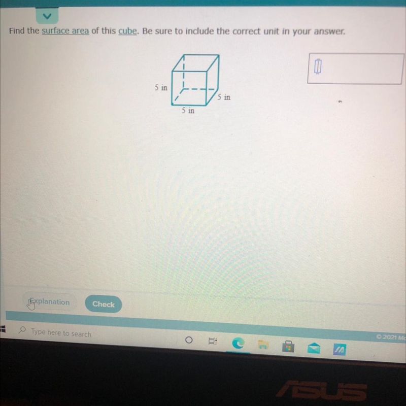 Find the surface area of this cube. Be sure to include the correct unit in your answer-example-1