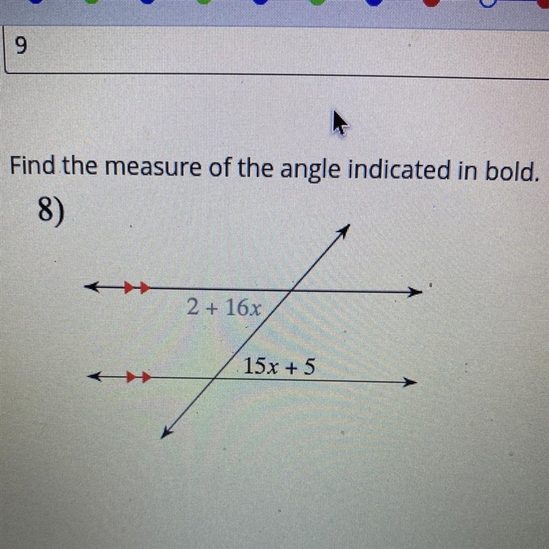 Find the measure of the angle indicated in bold-example-1