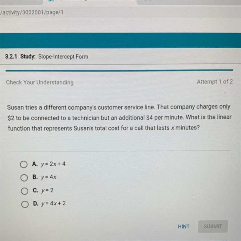 Susan tries a different company's customer service line. That company charges only-example-1