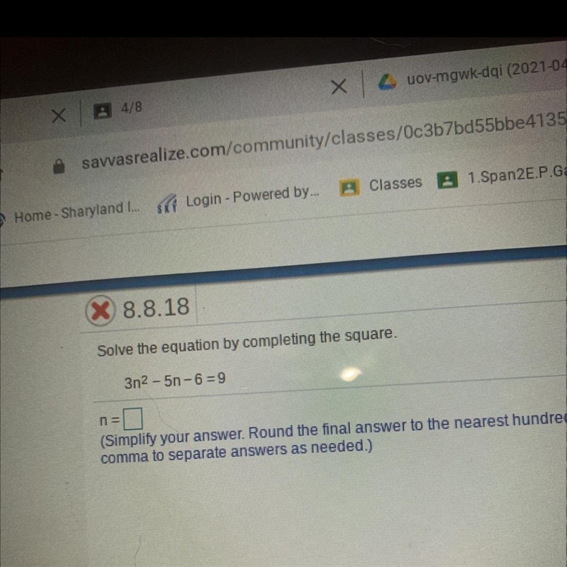 3n^2-5n-6=9 help please!-example-1