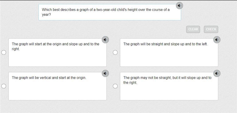 Which best describes a graph of a two-year-old child's height over the course of a-example-1