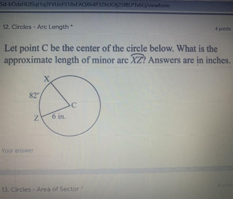 Let point C be the center of the circle below. What is the approximate length of minor-example-1