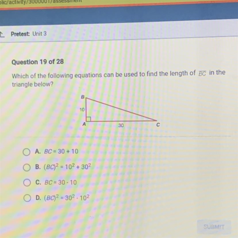 Question 19 of 28 Which of the following equations can be used to find the length-example-1