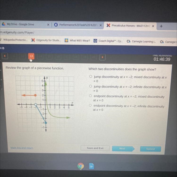 Which two discontinuities does the graph show-example-1