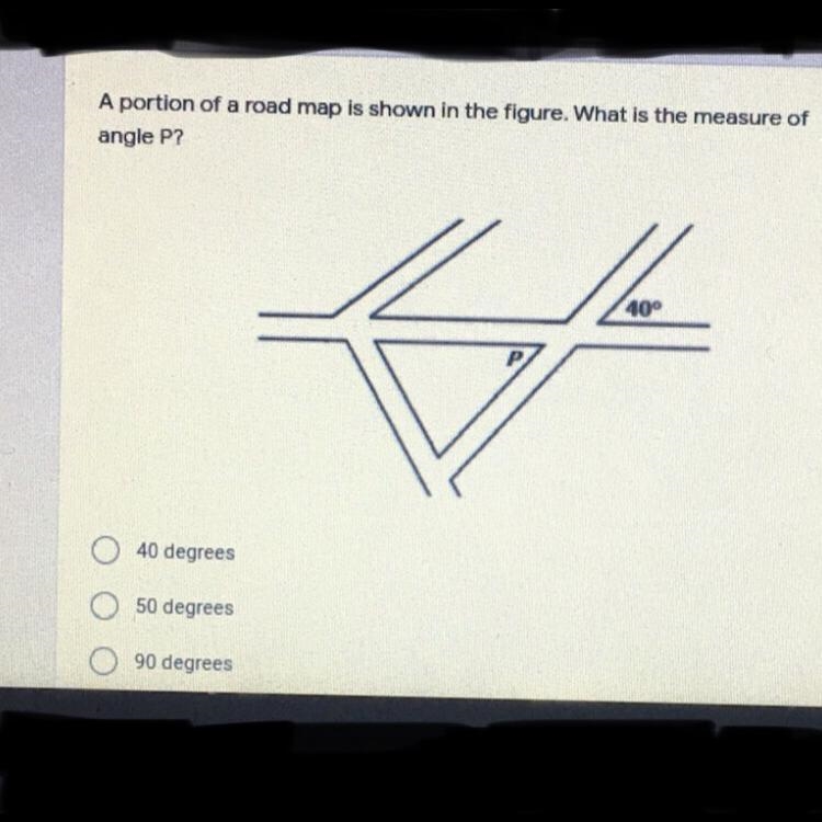 A portion of a roadmap is shown in the figure. What is the measure of angle p.-example-1