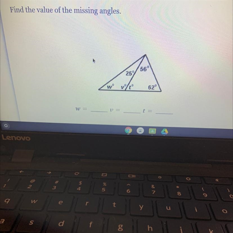 Find the value of the missing angles.-example-1