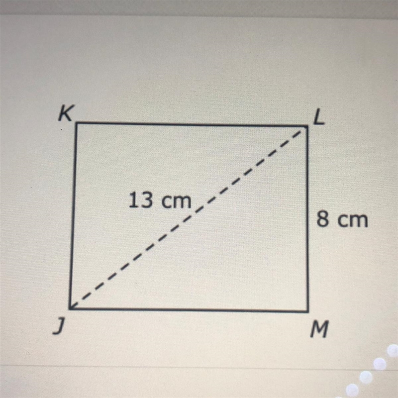 Rectangle JKLM is shown. To the nearest tenth of a centimeter, what is the distance-example-1