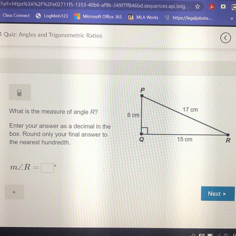 What is the measure of angle R? Enter your answer as a decimal in the box. Round only-example-1