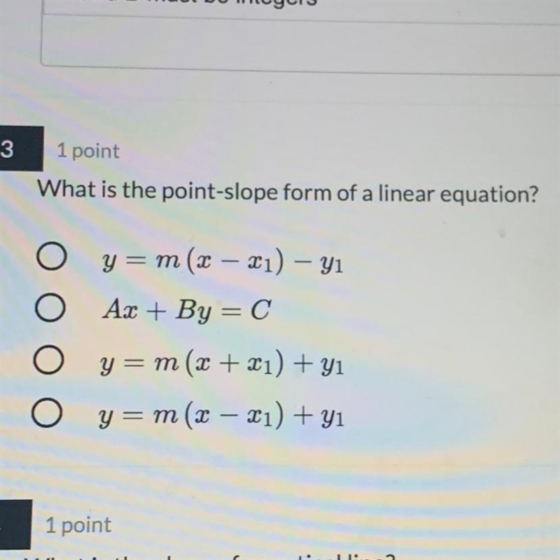 What is the point slope form of a linear equation?-example-1