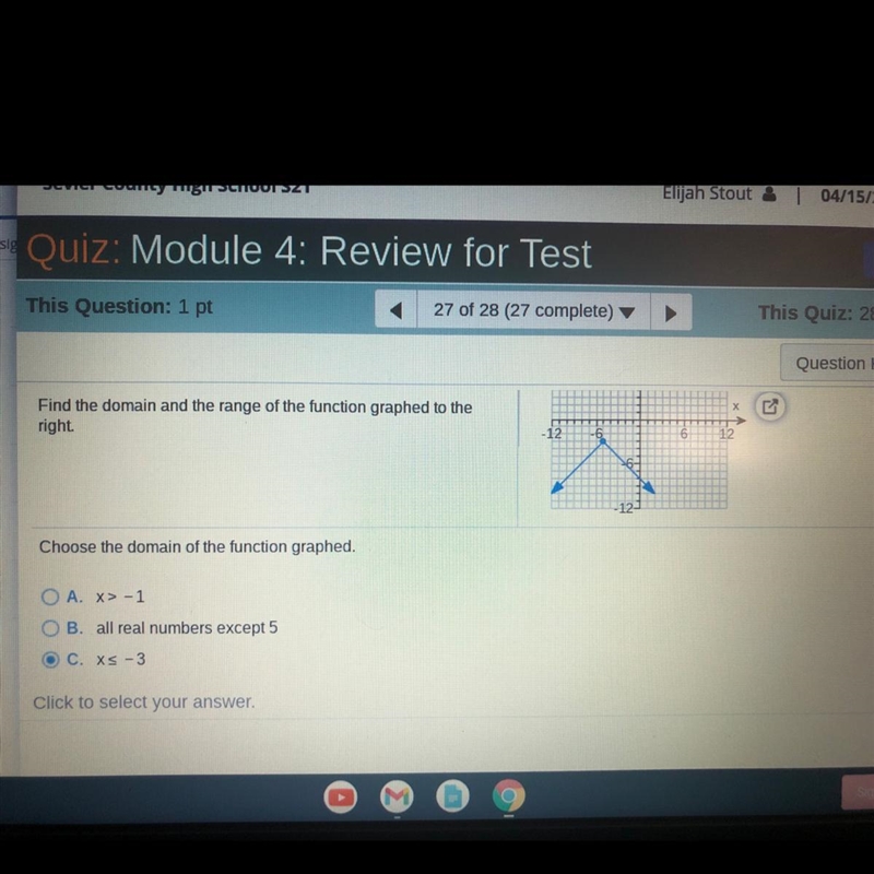 1. Choose the domain of the function A. X>-1 B. All real numbers except 5 C. X-example-1