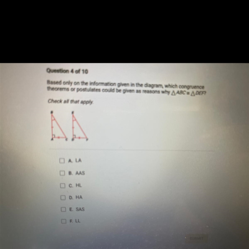 Based only on the information given in the diagram, which congruence theorems or postulates-example-1