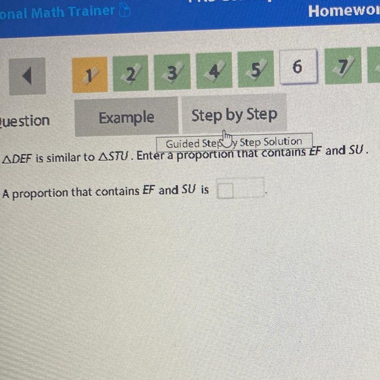 Triangle DEF is similar to triangle STU. enter a proportion that contains EF and SU-example-1