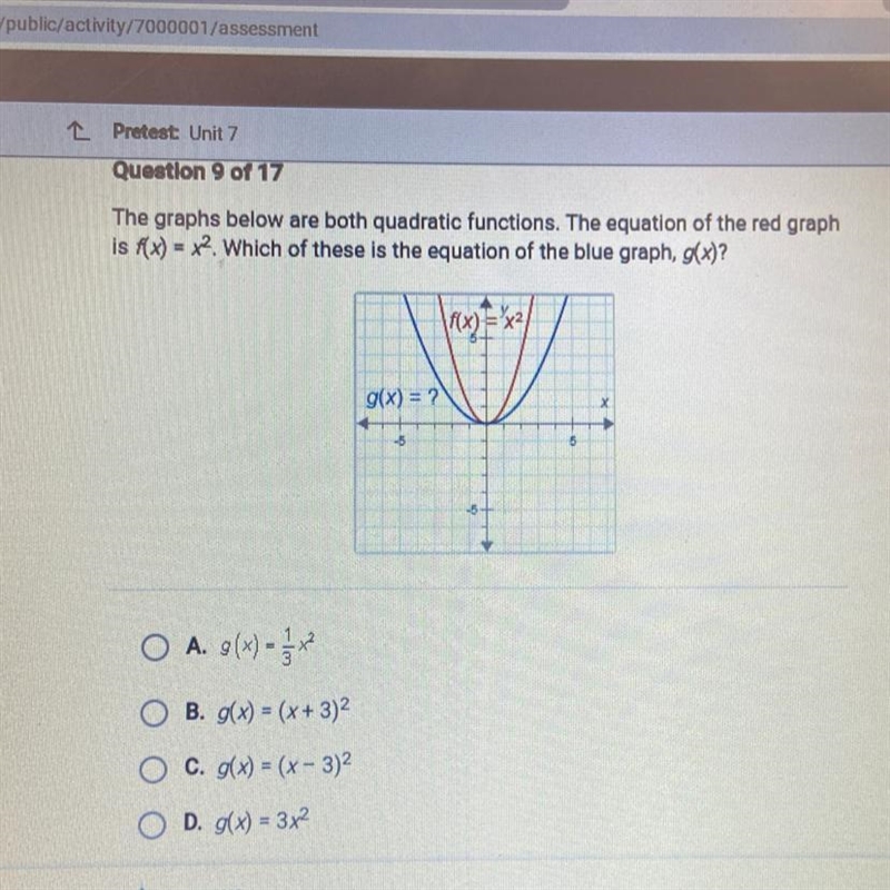 Helpppppp ASAP !!!!! The graphs below are both quadratic functions. The equation of-example-1