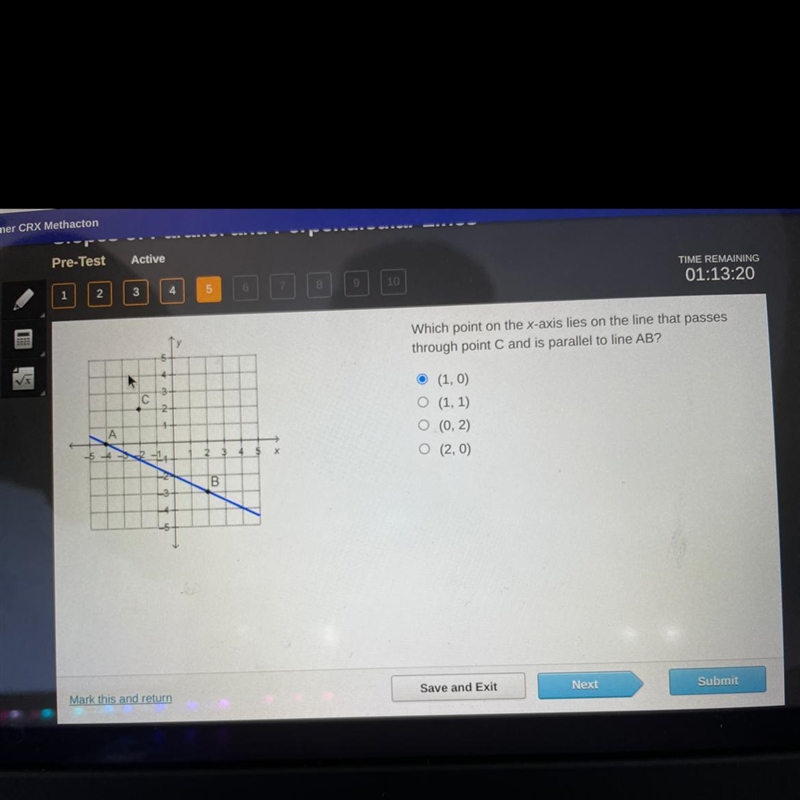 Which point on the x-axis lies on the line that passes point C and is parallel to-example-1