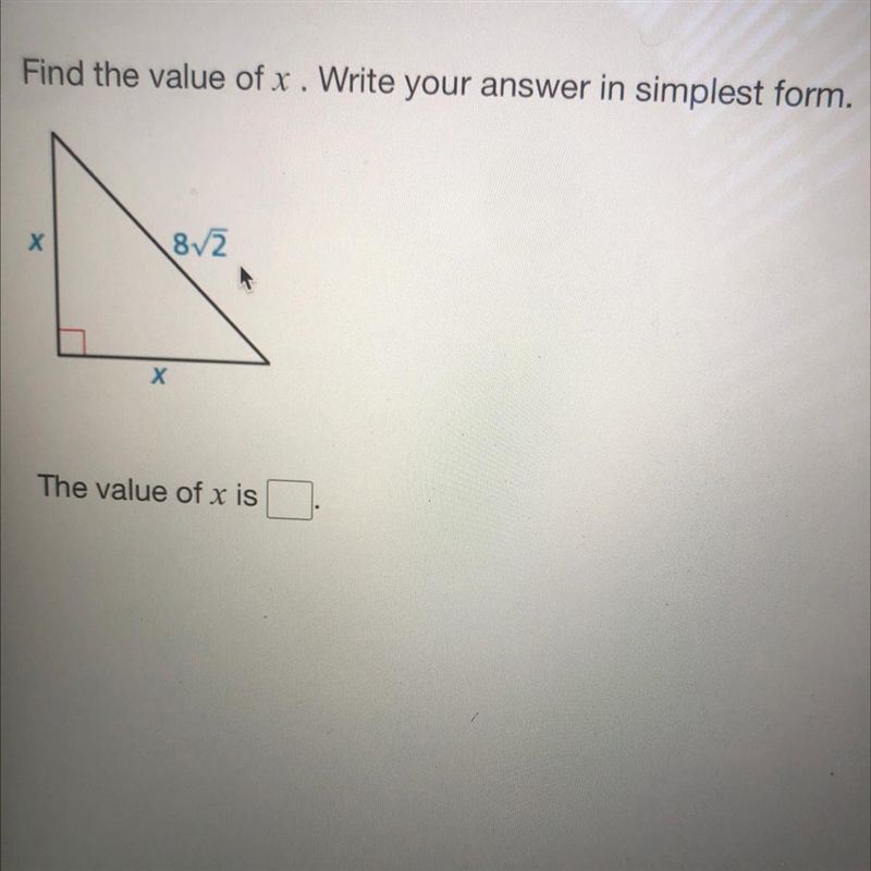 Please help quickly!!! Find the value of x. Write your answer in simplest form.-example-1