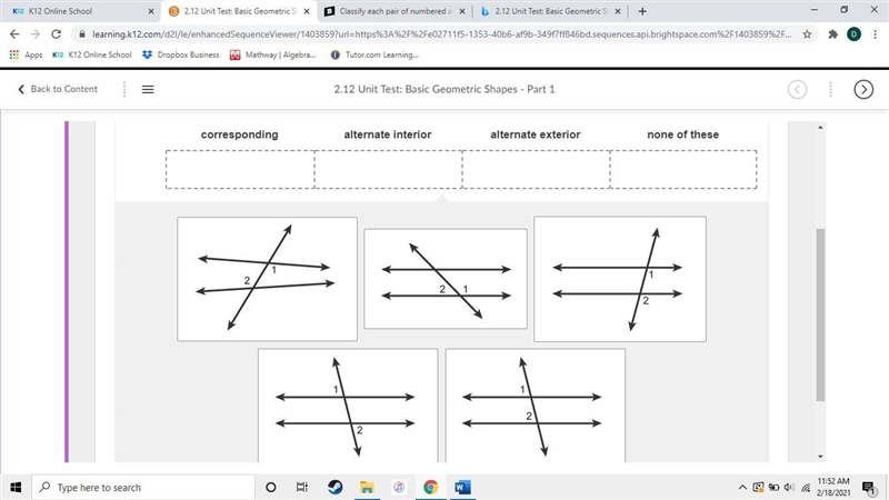 Classify each pair of numbered angles as corresponding, alternate interior, alternate-example-1