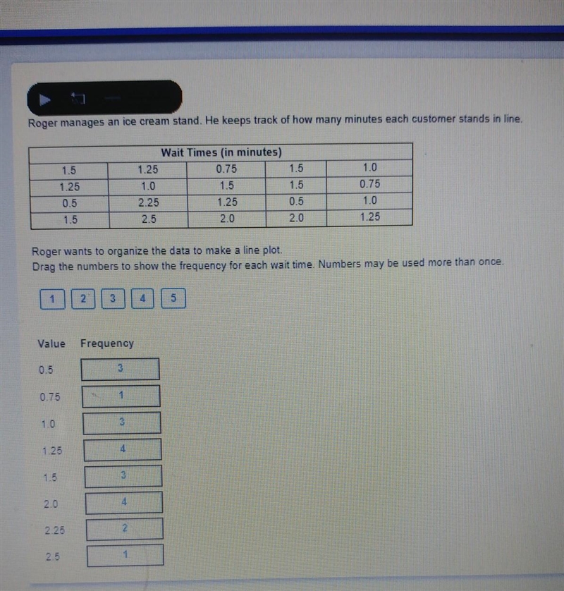 THE Roger manages an ice cream stand. He keeps track of how many minutes each customer-example-1