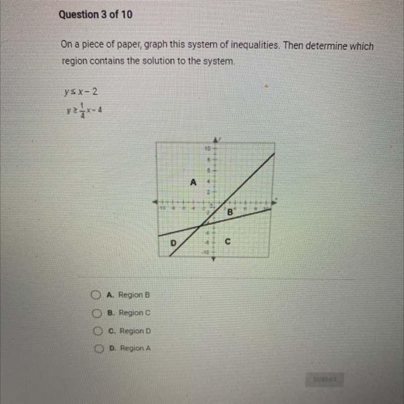 Question 3 of 10 On a piece of paper, graph this system of inequalities. Then determine-example-1