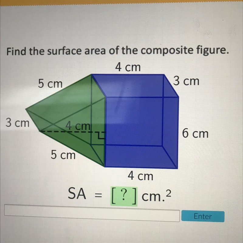 Find the surface area of the composite figure. 4 cm 5 cm 3 cm 3 cm 4 cm 21 6 cm 5 cm-example-1