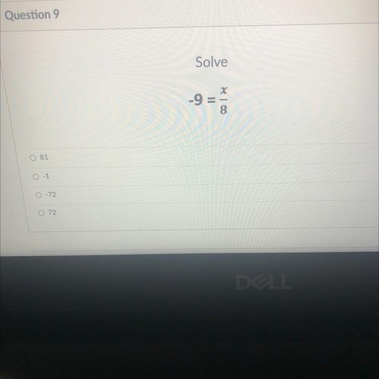 Solve the question below -9 = x/8-example-1