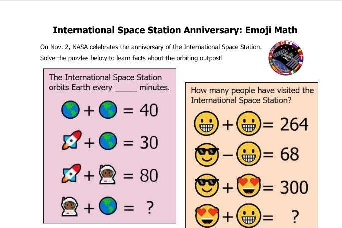 HELP I DONT KNOW HOW TO DO THIS : international space station anniversary emoji math-example-1