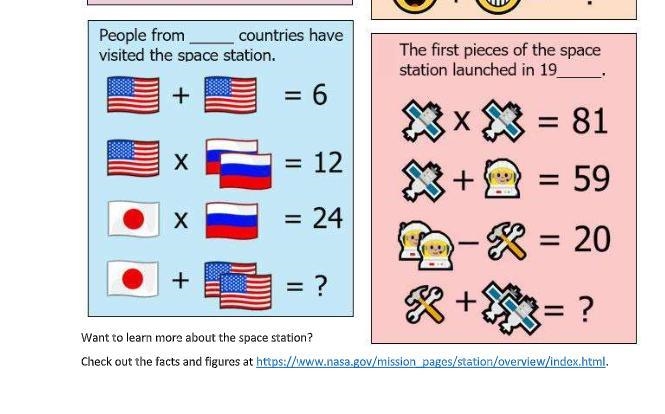 HELP I DONT KNOW HOW TO DO THIS : international space station anniversary emoji math-example-2