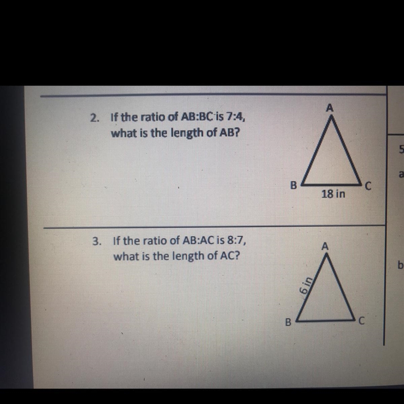 If the ratio of AB:BC is 7:4, what is the length of AB? If the ratio of AB:AC is 8:7, what-example-1