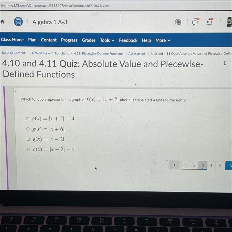 W we high function represents the graph of f(x) =|x+2| after it is translated 4 units-example-1