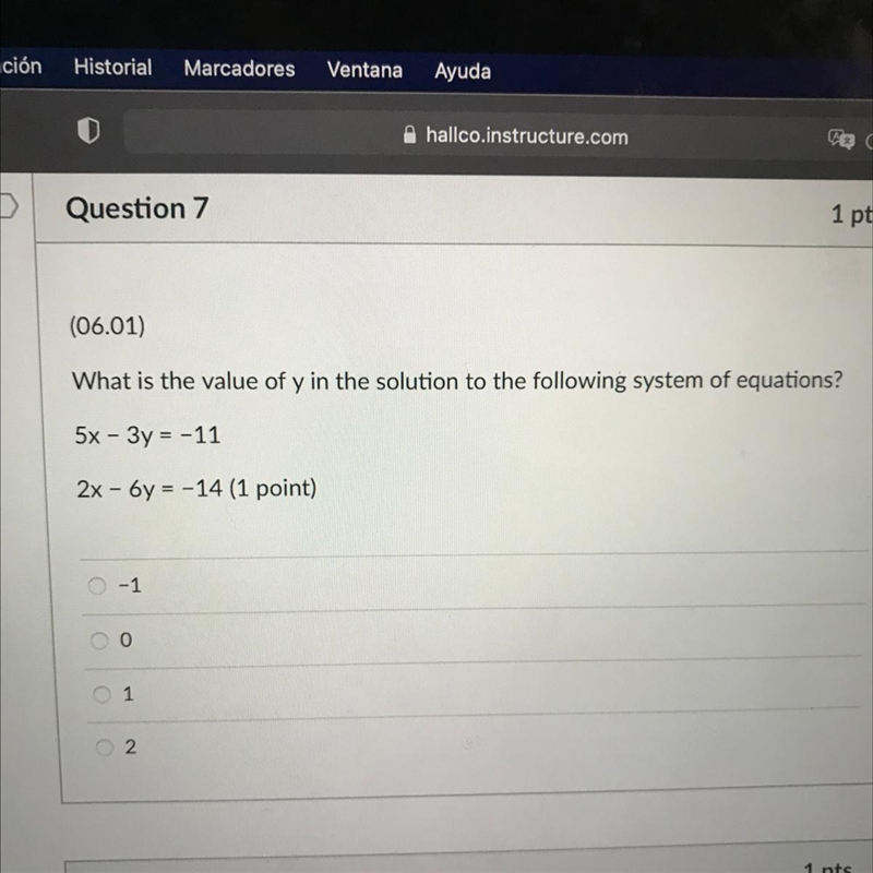 What is the value of y in the solution to the following system of equations? 5x - 3y-example-1