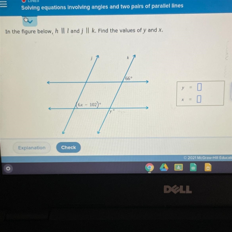 Find the values of y and x-example-1