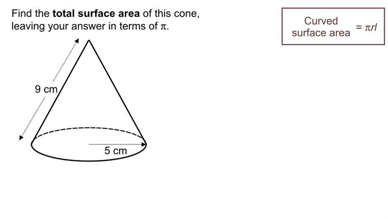 Find the total surface area of this cone, leaving your answer in terms of pi-example-1