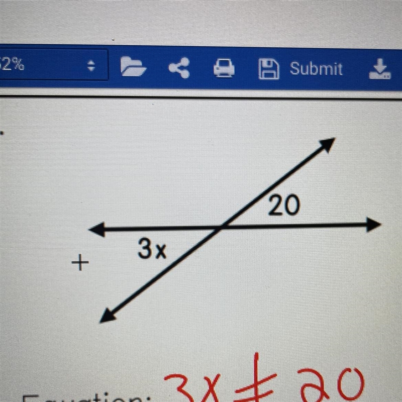 3x = 20 What are the angle measures-example-1