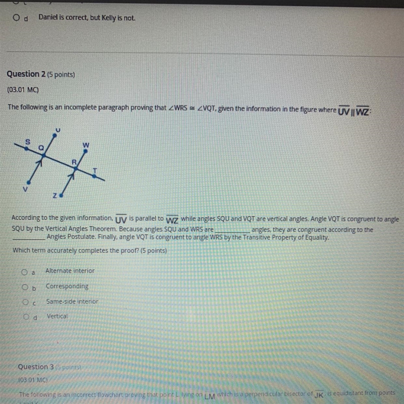 HELP ME PLEASE!!! Which term accurately completes the proof? A alternate interior-example-1