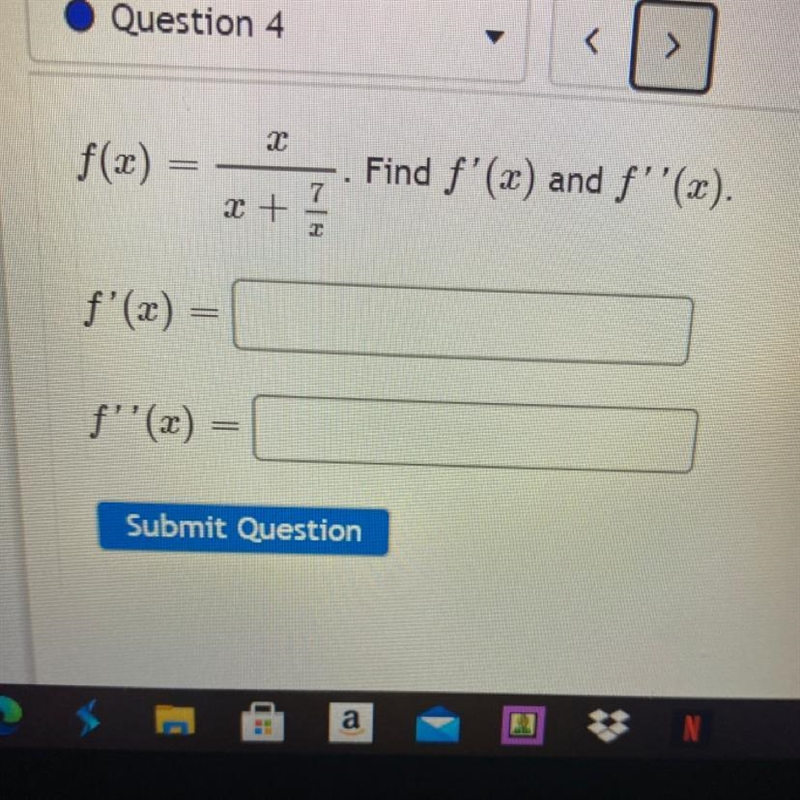 F(x) = = Find f'(x) and f''(x). + EL ALEHER 24 ) ( f''(x) = { Epe-example-1