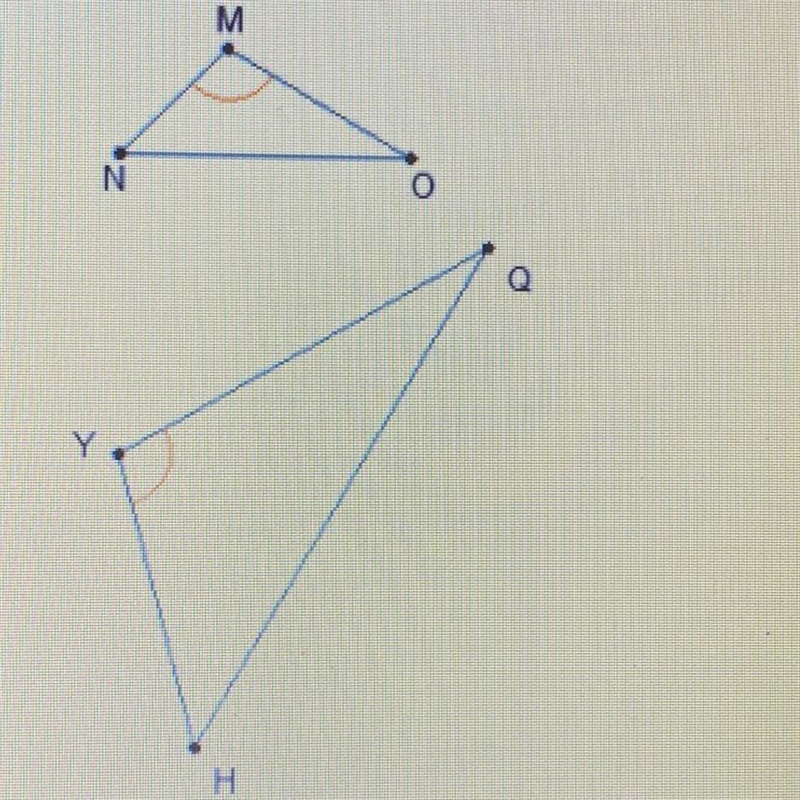 Triangle MNO was dilated, then _________, to create triangle YHQ. A. Rotated B. Reflected-example-1