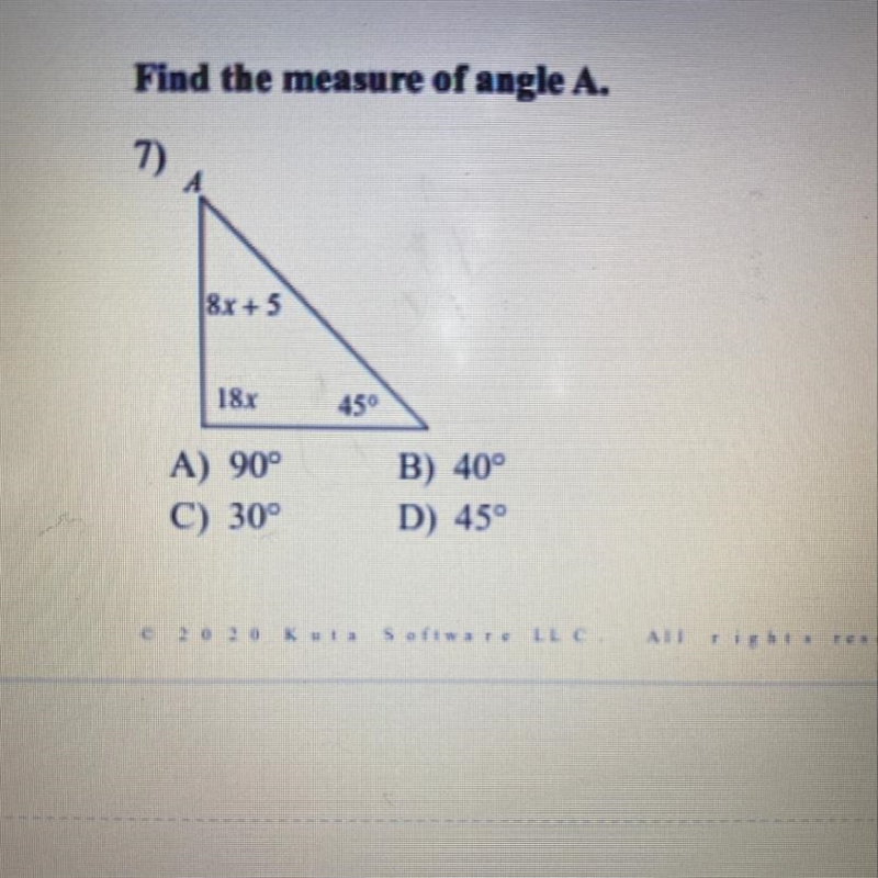 Find the measure of angle A.-example-1