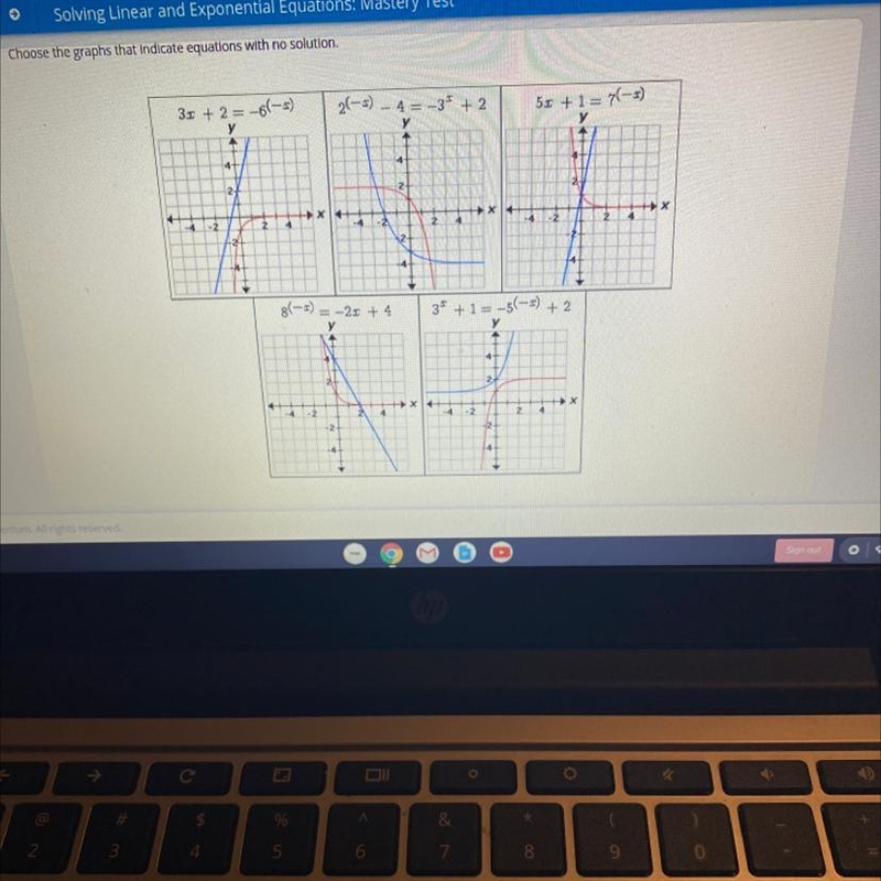 Choose the graphs that indicate equations with no solution-example-1